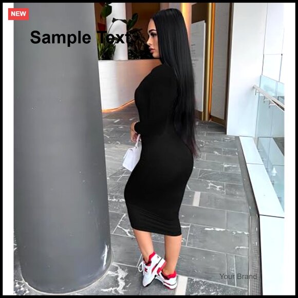 Long Sleeve Bodycon Midi Dress, Slim Fit, Polyester Blend, Club Night Out - Picture 3 of 3